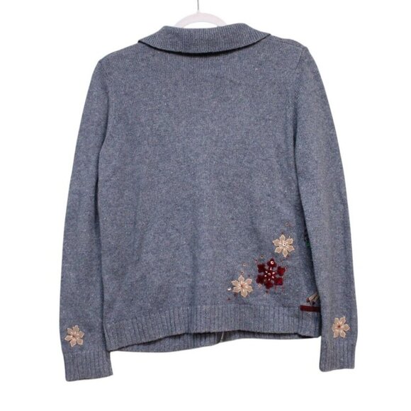 Vintage 90s Holiday Christmas Sweater Small Ramie Wool Zip Embroidered Beaded - Picture 10 of 14